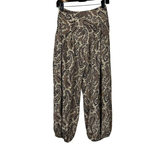 NILI LOTAN size 0 Moscow Pant Black & Beige Paisley pleated cropped SILK boho - Picture 3 of 8